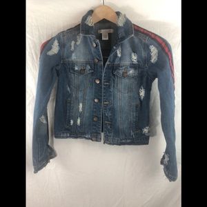 Cravefame distressed denim jacket w/ embellishment